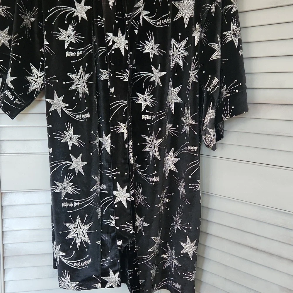 Victoria's Srcret Black Velvet Star Glitter Limited Edition Robe Kimono M/L - Picture 2 of 11